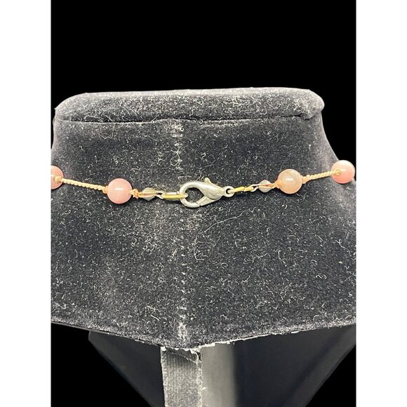 Vintage Rhodonite Carved Pink Flower Rose Agate Knotted Necklace 16”L - Picture 6 of 8